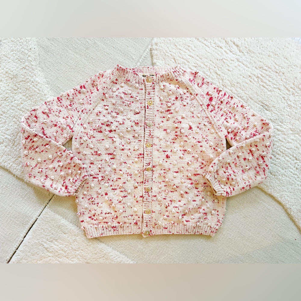 Misha & Puff Kids Popcorn Cardigan Sweater Space Dye Peachy Confetti Red Pink 8Y